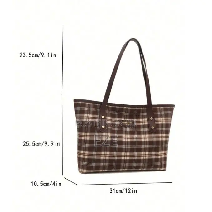 Plaid Tote Handbag Large Capacity Laptop Shoulder Bag Fits