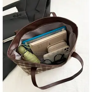 Plaid Tote Handbag Large Capacity Laptop Shoulder Bag Fits