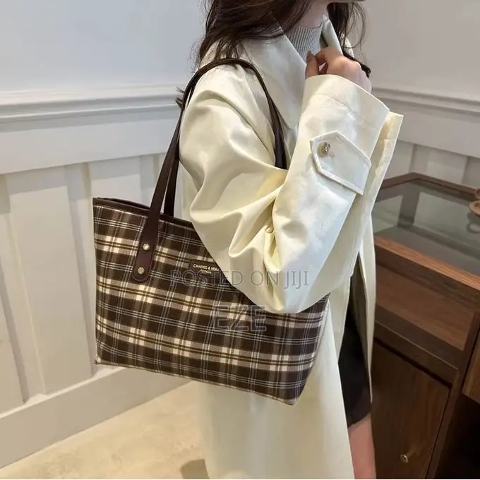 Plaid Tote Handbag Large Capacity Laptop Shoulder Bag Fits