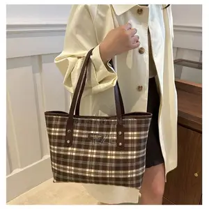Plaid Tote Handbag Large Capacity Laptop Shoulder Bag Fits