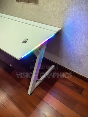 White Modern Carbon Fibre Argb Gaming Computer Desk/Table With Remote