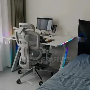 White Modern Carbon Fibre Argb Gaming Computer Desk/Table With Remote