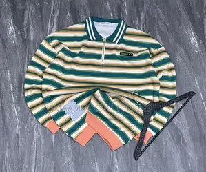 Men’S Striped Cotton Sweater / Pullover Polo Shirt