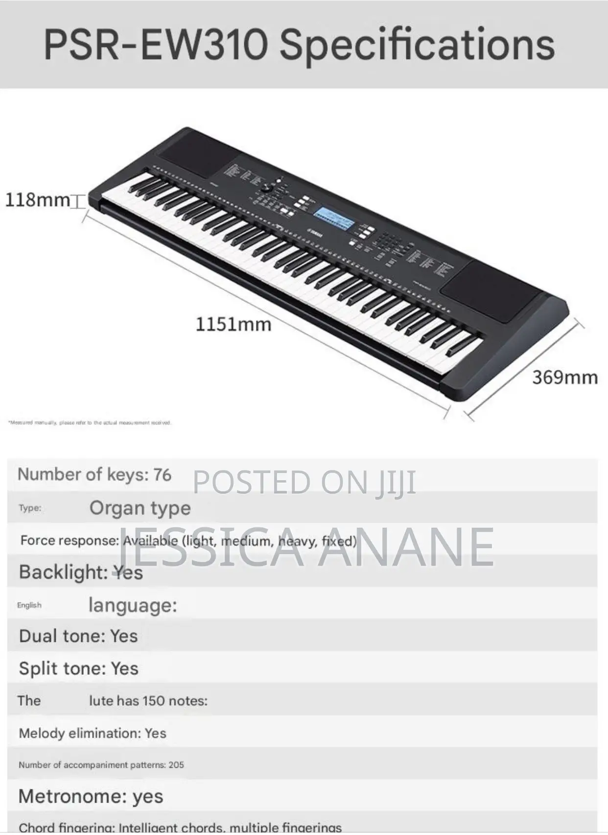 Yamaha Electronic Keyboard PSR-Ew310/320