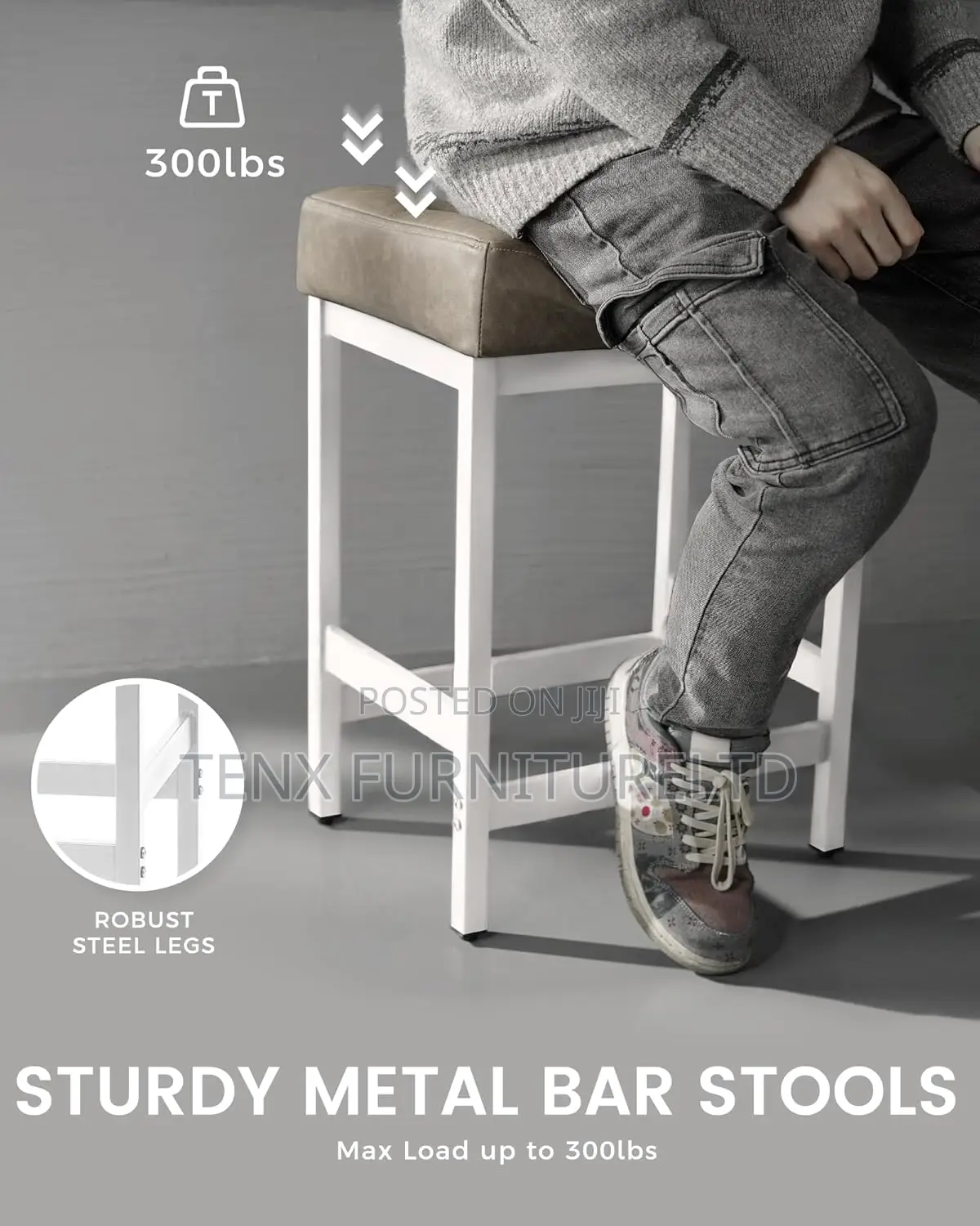Bar Stool (Elegant Grey ) With Metal Base
