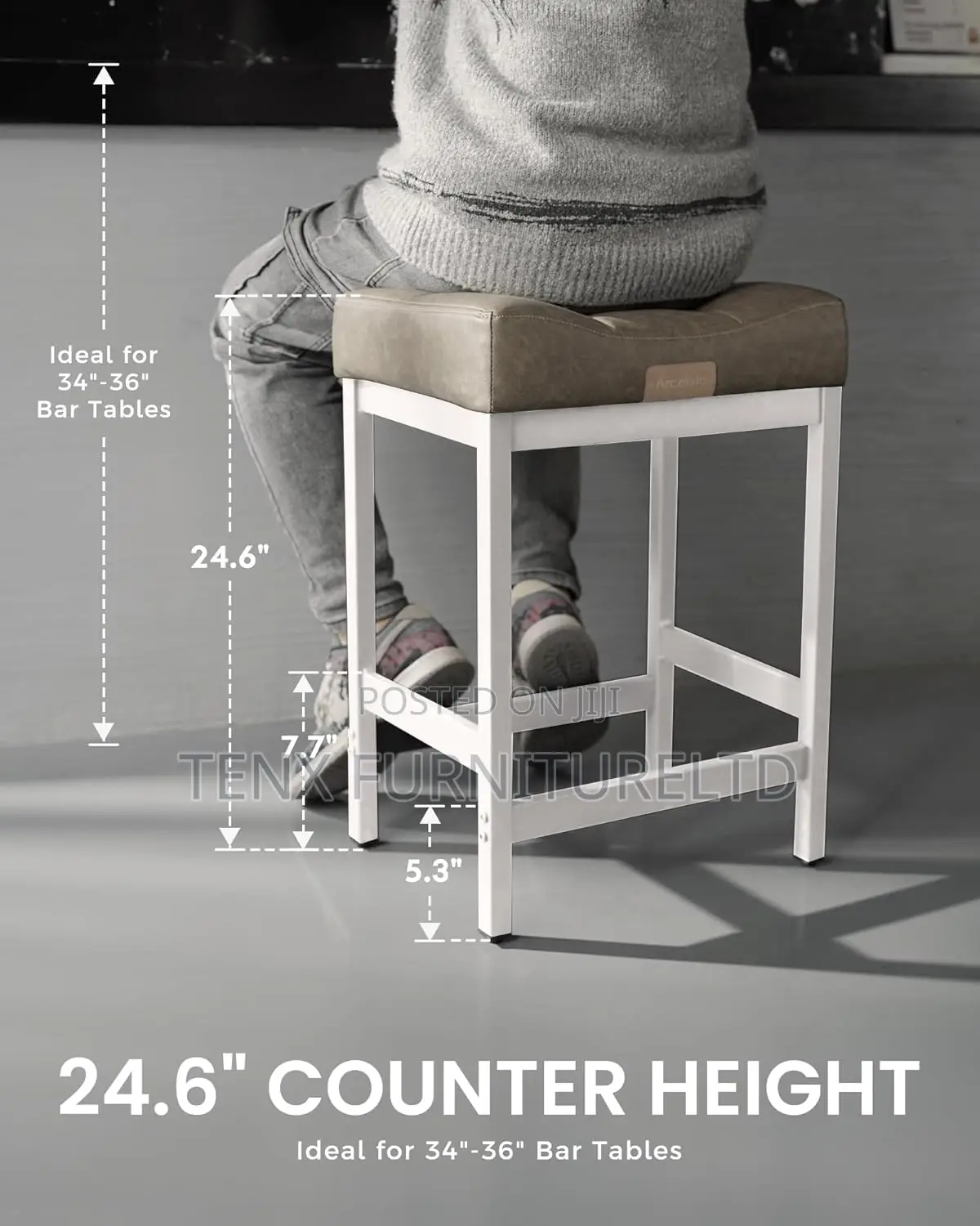Bar Stool (Elegant Grey ) With Metal Base