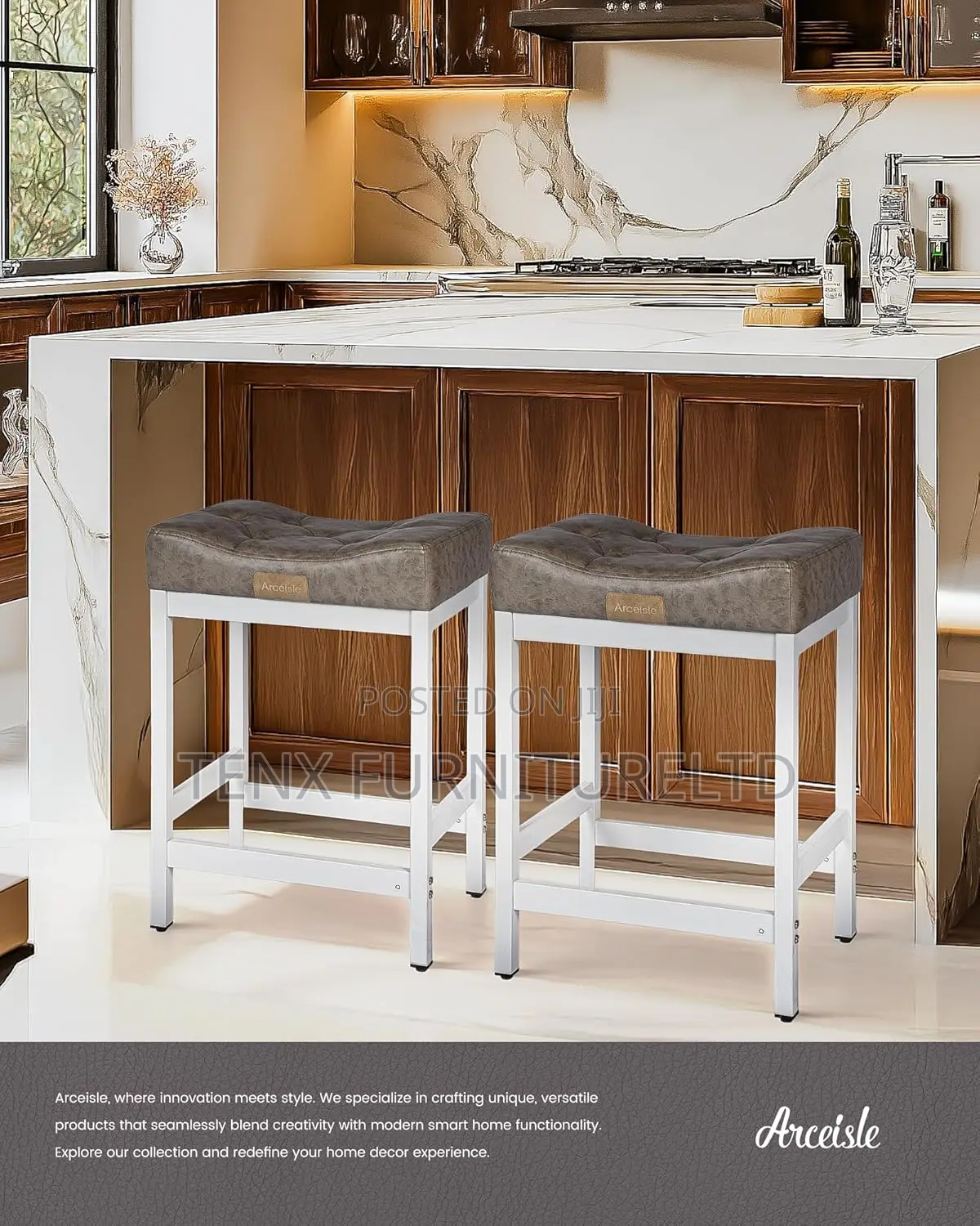 Bar Stool (Elegant Grey ) With Metal Base