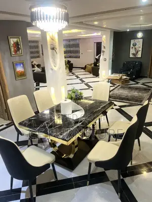 6 Chairs Marble Dining Table Set