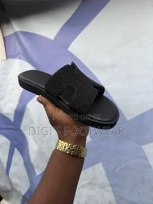 Black Hermes Rhinestone Leather Slipper