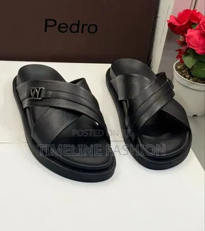 Pedro Quality Men's Black Leather Slippers