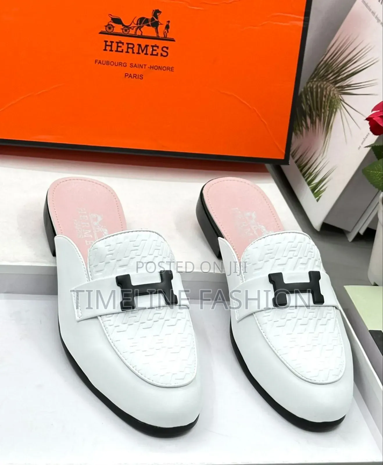All White Hermes Leather Half Shoes Size 39/46
