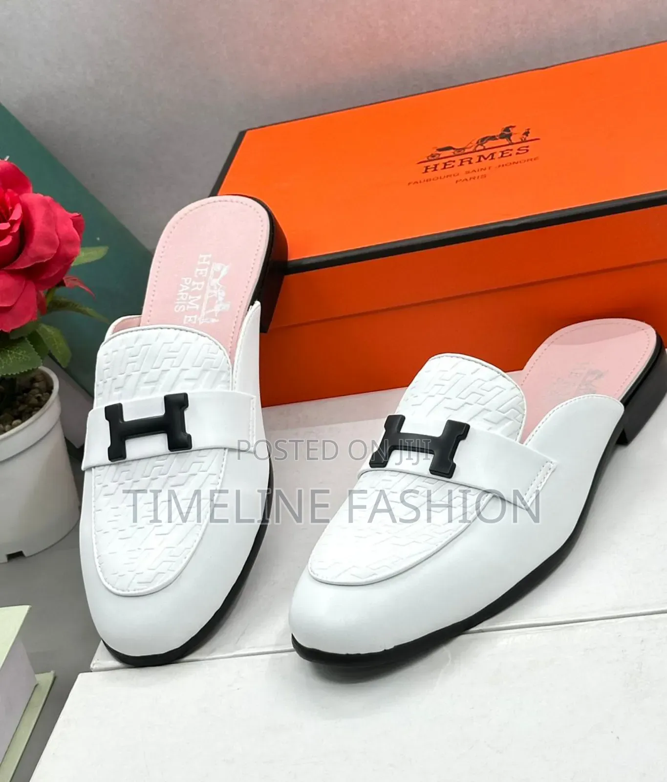All White Hermes Leather Half Shoes Size 39/46