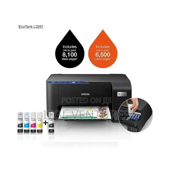 Epson Ecotank Home L3251 Wi‐Fi Ink Tank Printer 3‐In‐1 Print/Scan/Copy