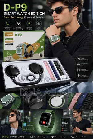 D-P9 Smart Watch. Watch , Headphones. Speaker . 7 Straps
