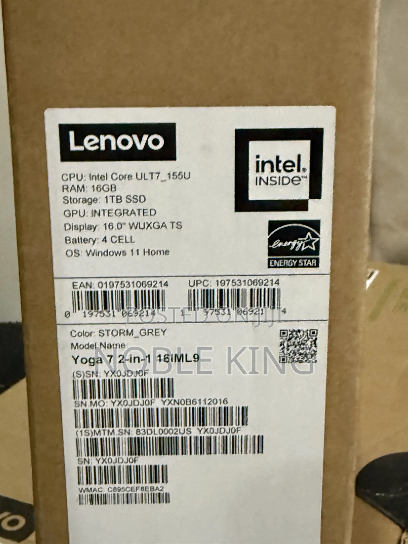 New Laptop Lenovo Yoga 7 15ITL5 16GB Intel Core Ultra 7 SSD 1T