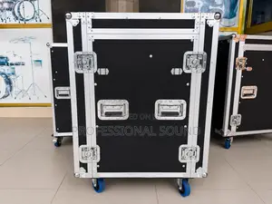 Black Dj Flight Case With Aluminum Reinforcement and Wheels.