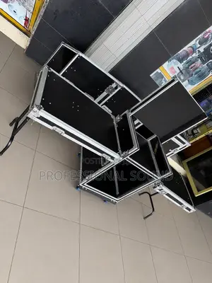 Black Dj Flight Case With Aluminum Reinforcement and Wheels.