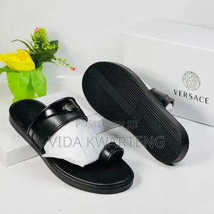 Versace Black Leather Slippers