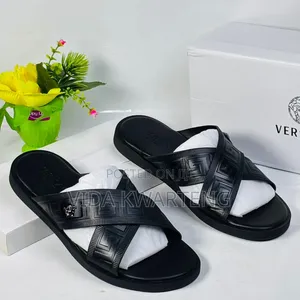 Versace Cross Black Slippers
