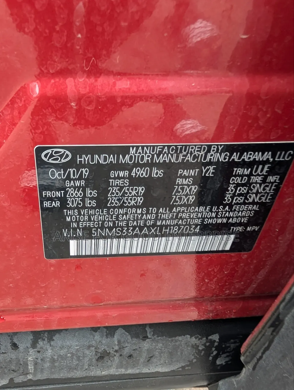 Hyundai Santa Fe SEL 2.0T AWD 2020 Red