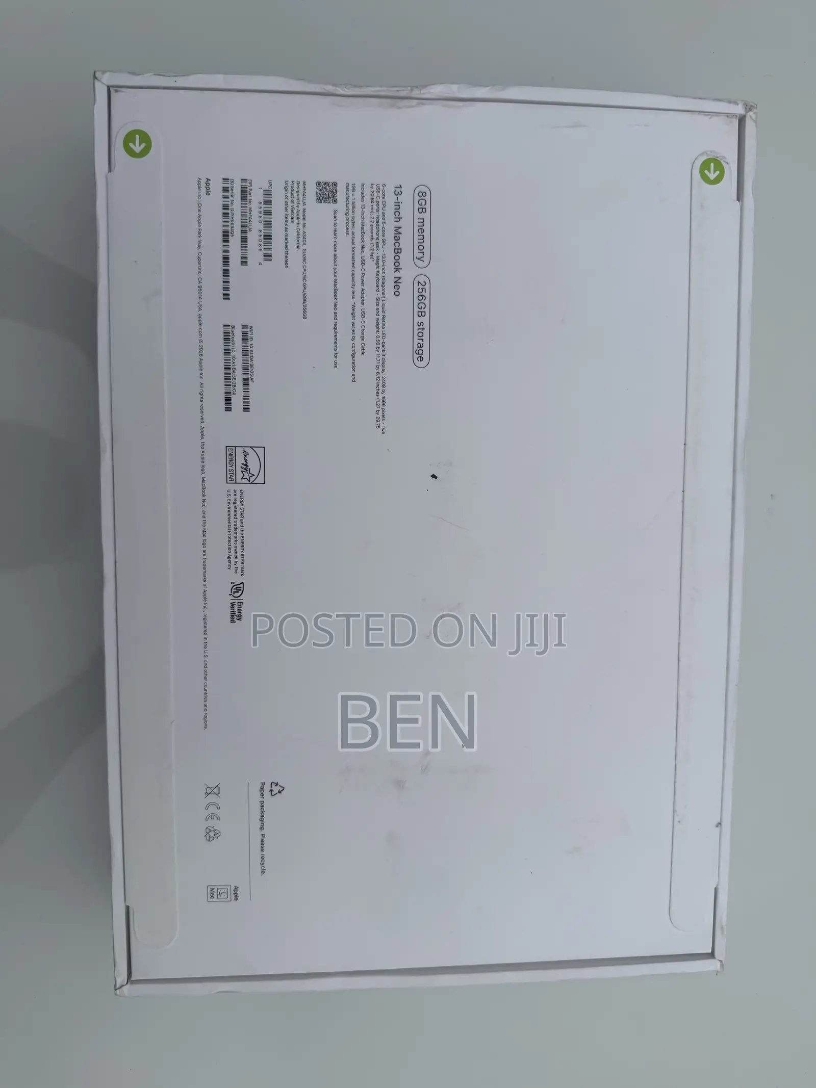 New Laptop Apple MacBook Neo 2026 8GB HDD+SSD 256GB