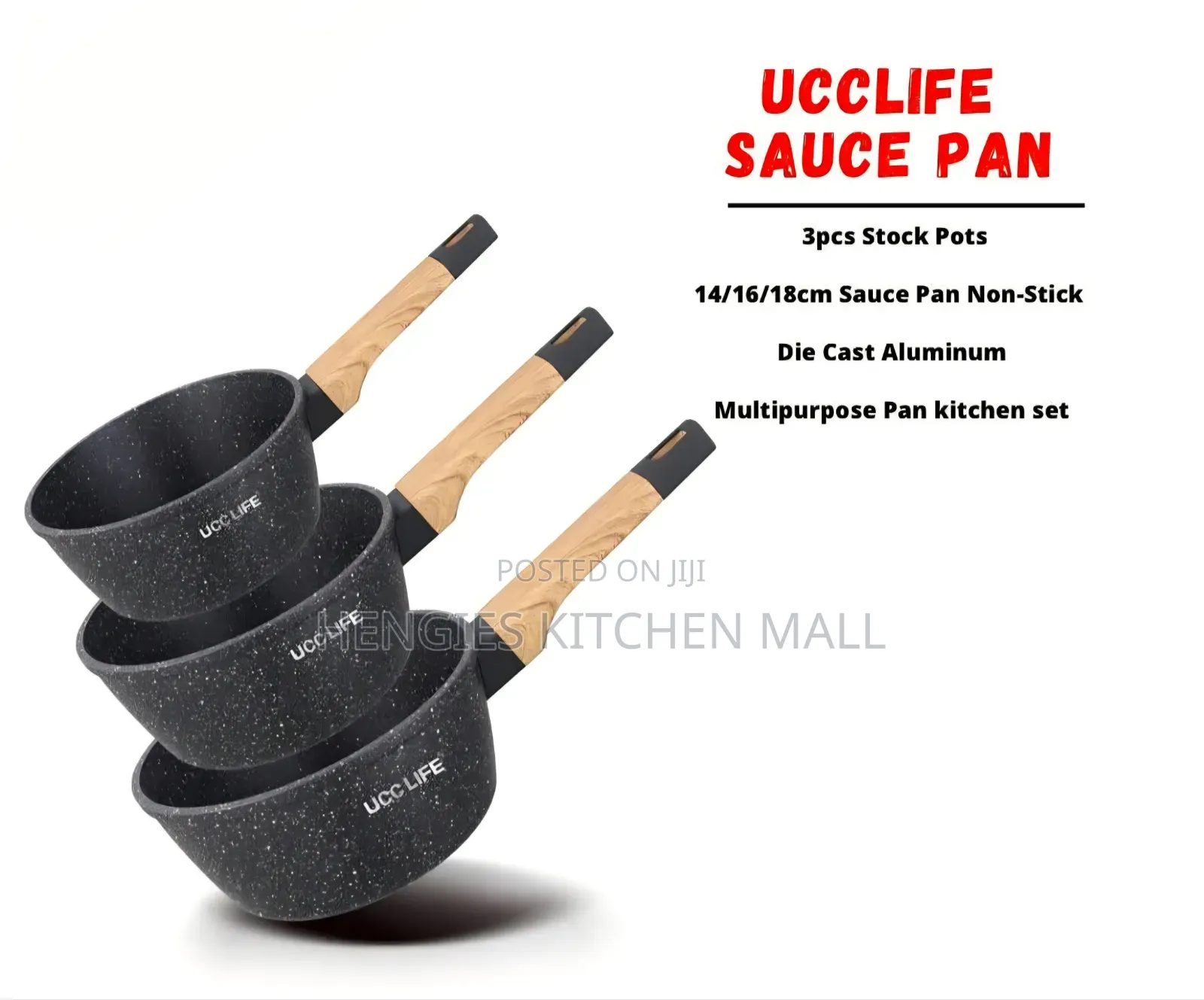 3-Piece Granite Nonstick Banku Pan (14-18cm)