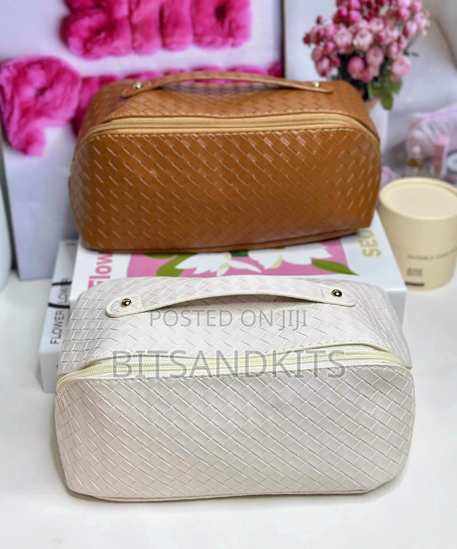 Braided Leather Cosmetic Bag