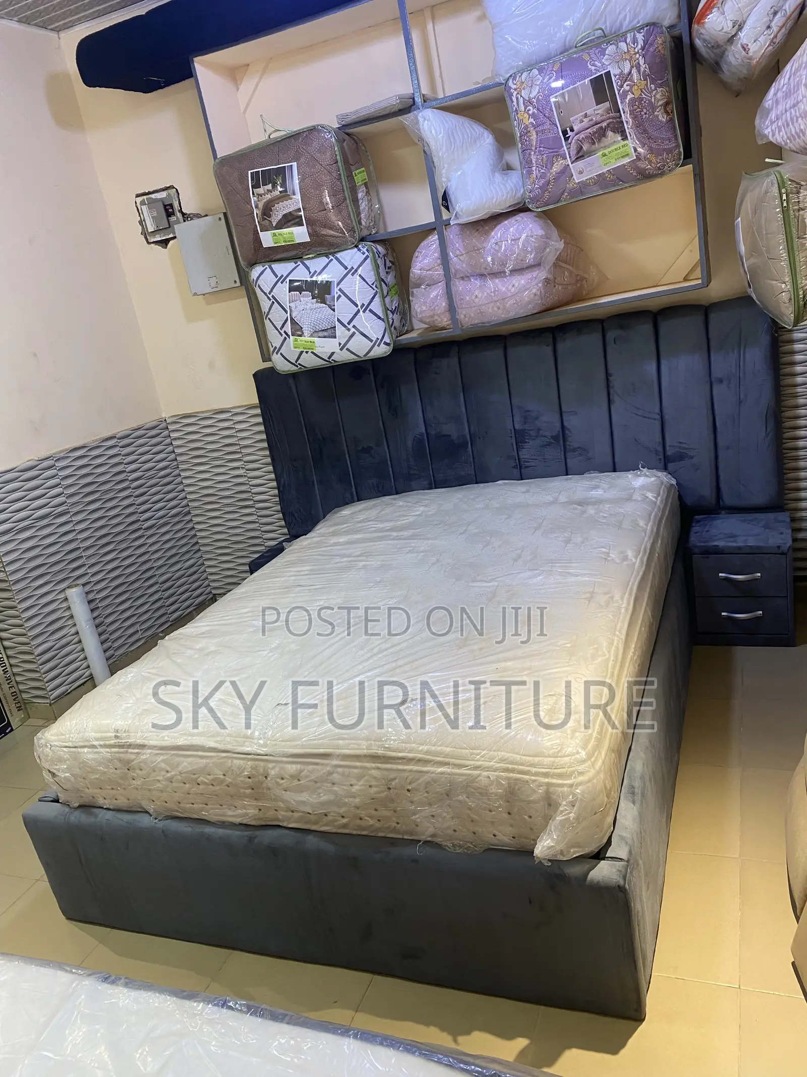 Oversized Double Bed With a Mattress Side Drawers