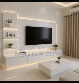 Modern Matte Tv Unit With Shelves for Storage and a Center Table