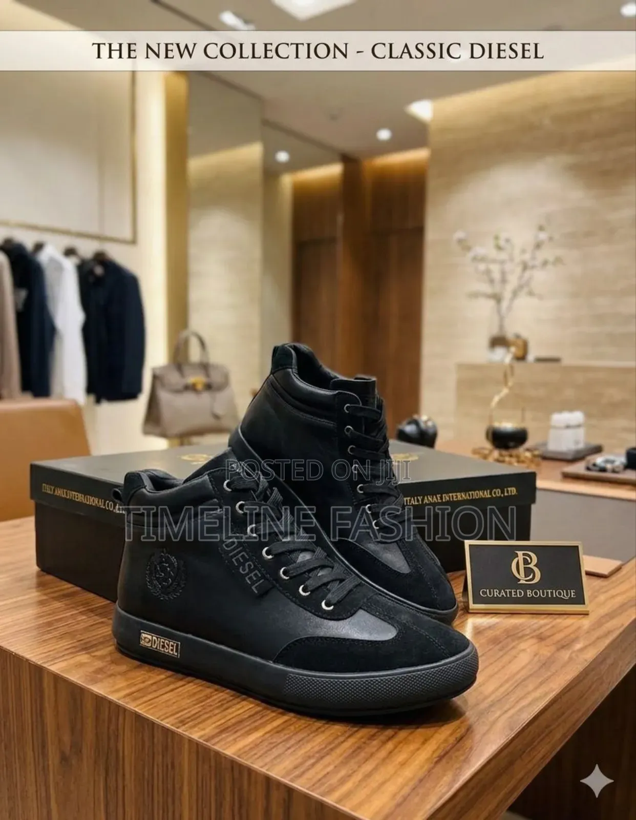Classic Men's Durable Leather All Black Diesel Ankle Boots
