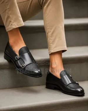 John Forster Black Leather Men's Dressing Monk Strap Shoes Size 39/46