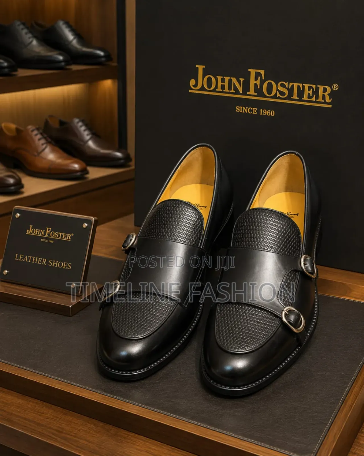 John Forster Black Leather Men's Dressing Monk Strap Shoes Size 39/46