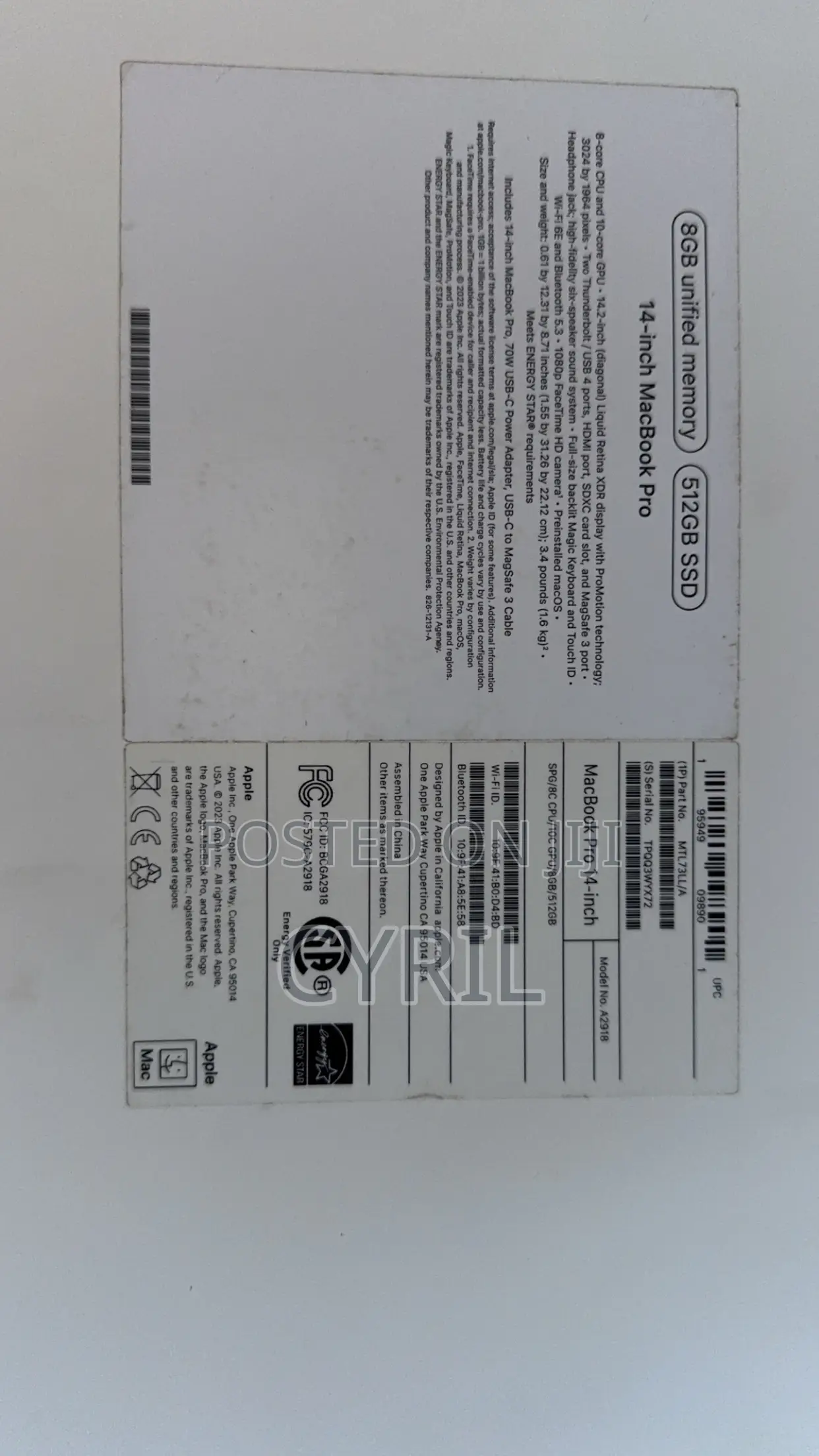 Laptop Apple MacBook Pro 8GB Apple M3 Pro SSD 512GB