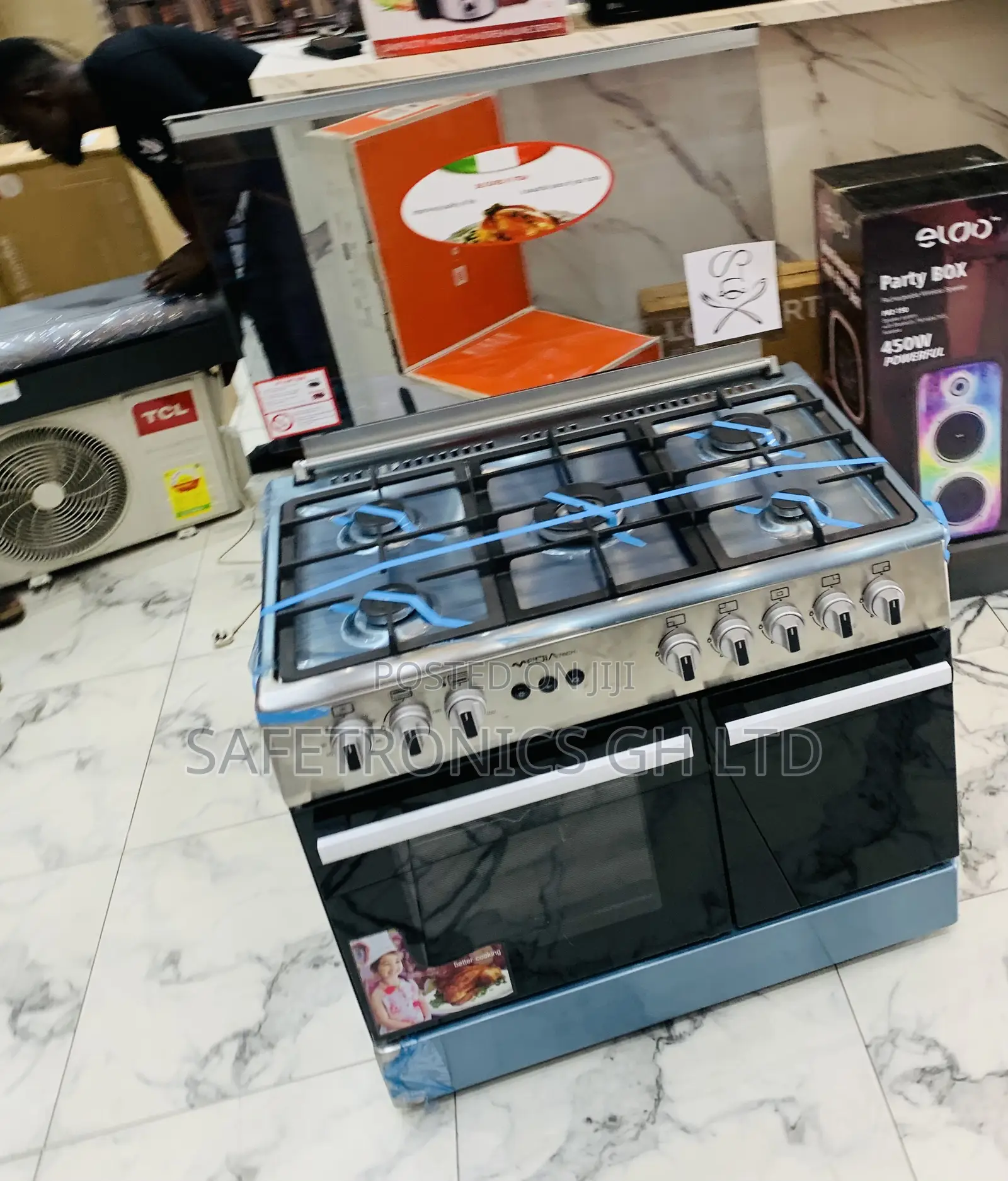 Available Grey Midea 90×60 5-Burner Gas Cooker W/ Grill