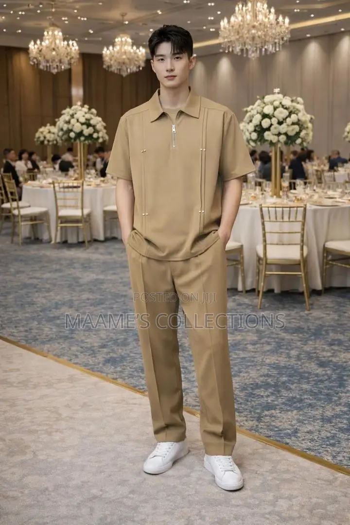 Men’S Print Zip Casual Top and Down Trousers
