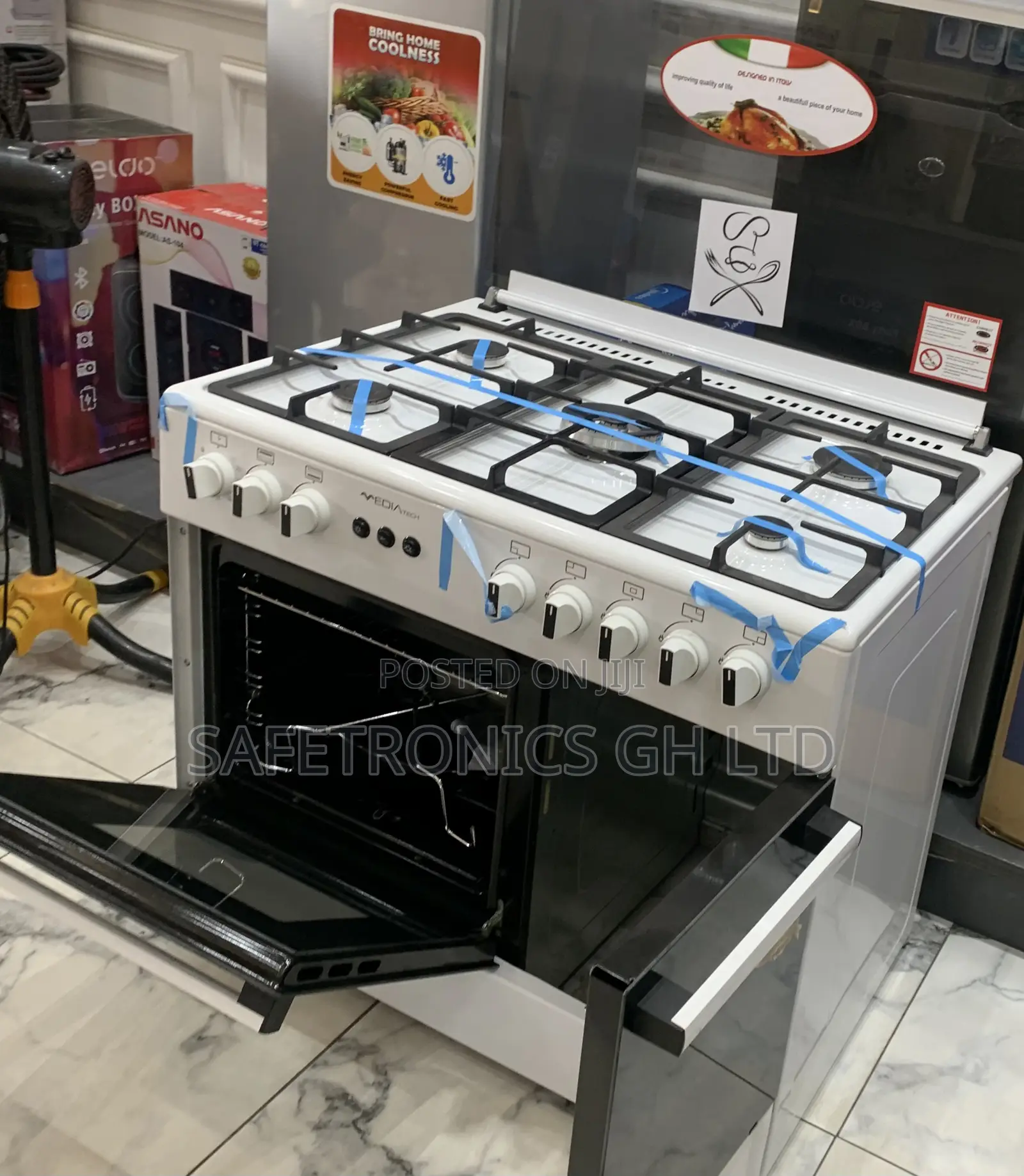 Lastest White Midea 5 Burner Gas Cooker With Oven