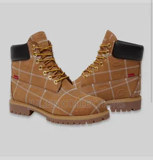 Timberland Boots Supreme Yellow Brown With White Stripes