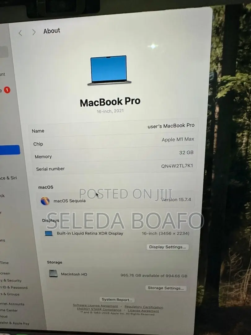 Laptop Apple MacBook Pro 32GB Apple M1 Max SSD 1T