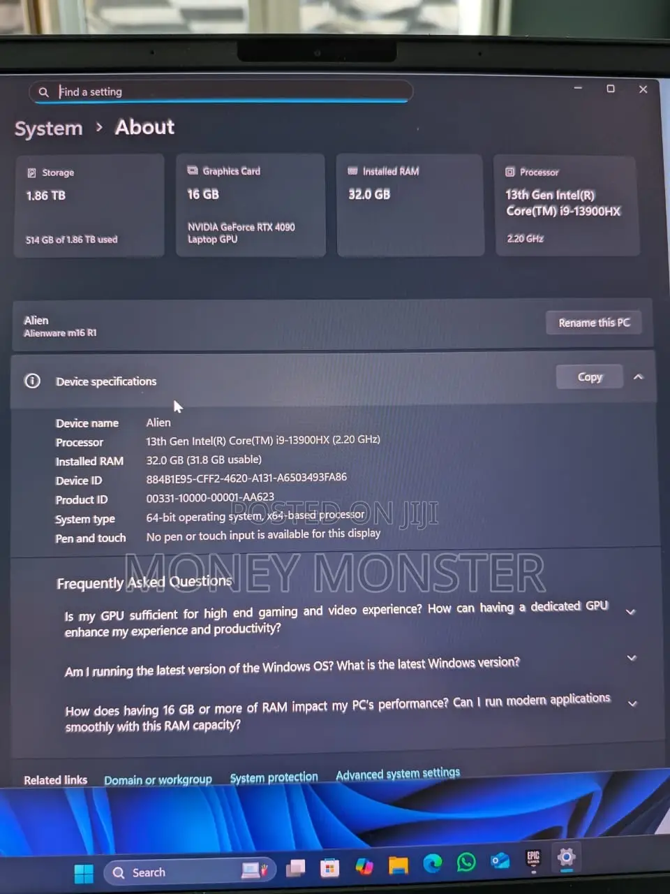 Laptop Dell Allienware M18 R1 32GB Intel Core i9 HDD+SSD 1T
