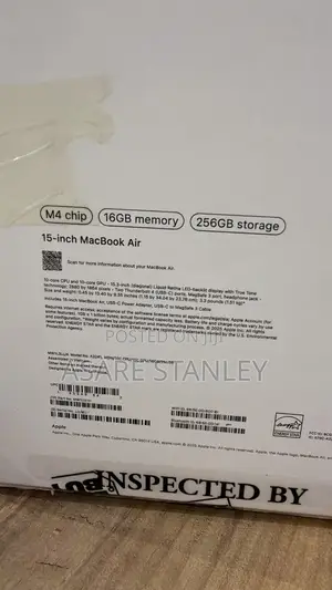 New Laptop Apple MacBook Air 2025 M4 15-inch 16GB Apple M5 SSD 256GB