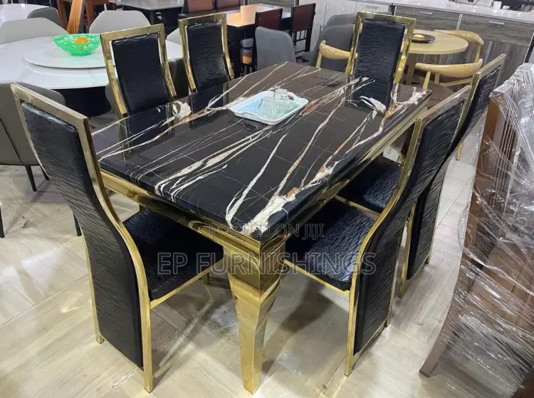 Gold Marbled Dinning Set (6 Chairs)