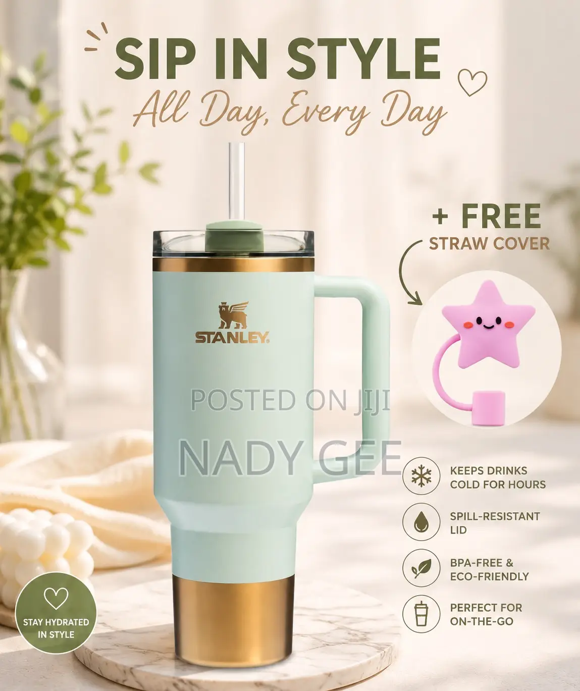 Gilded Celadon 40oz Stanley Quencher
