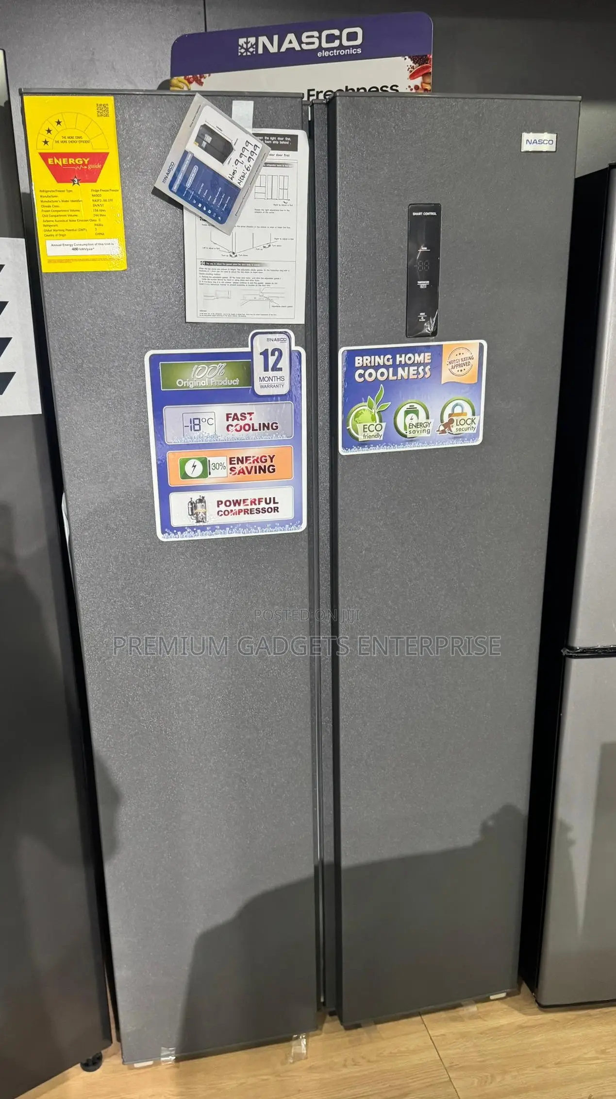 Nasco 400l Side-by-Side 3-Star Energy Saving Fridge Nasf2-66.1ff