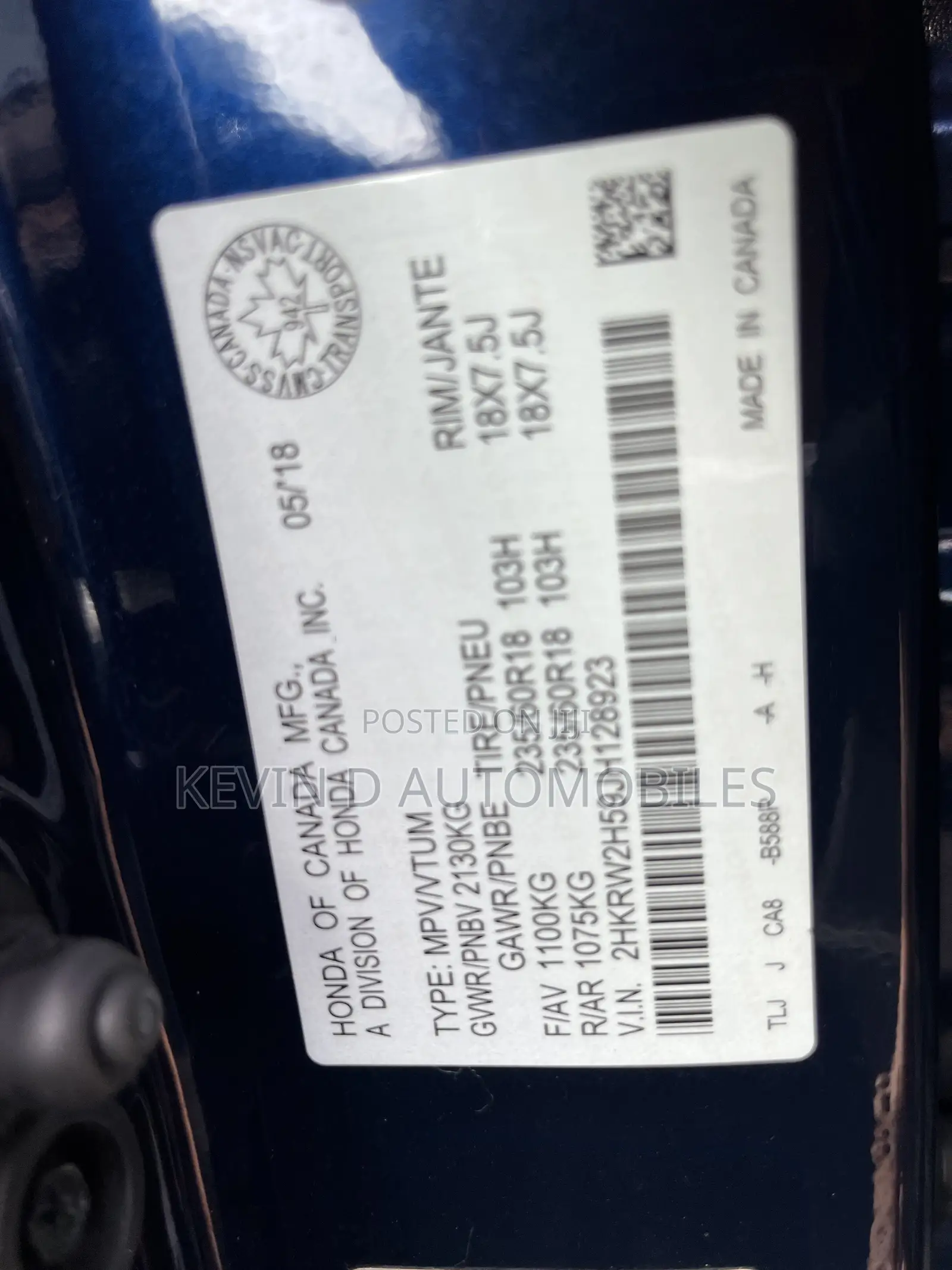 Honda CR-V EX-L AWD 2018 Blue