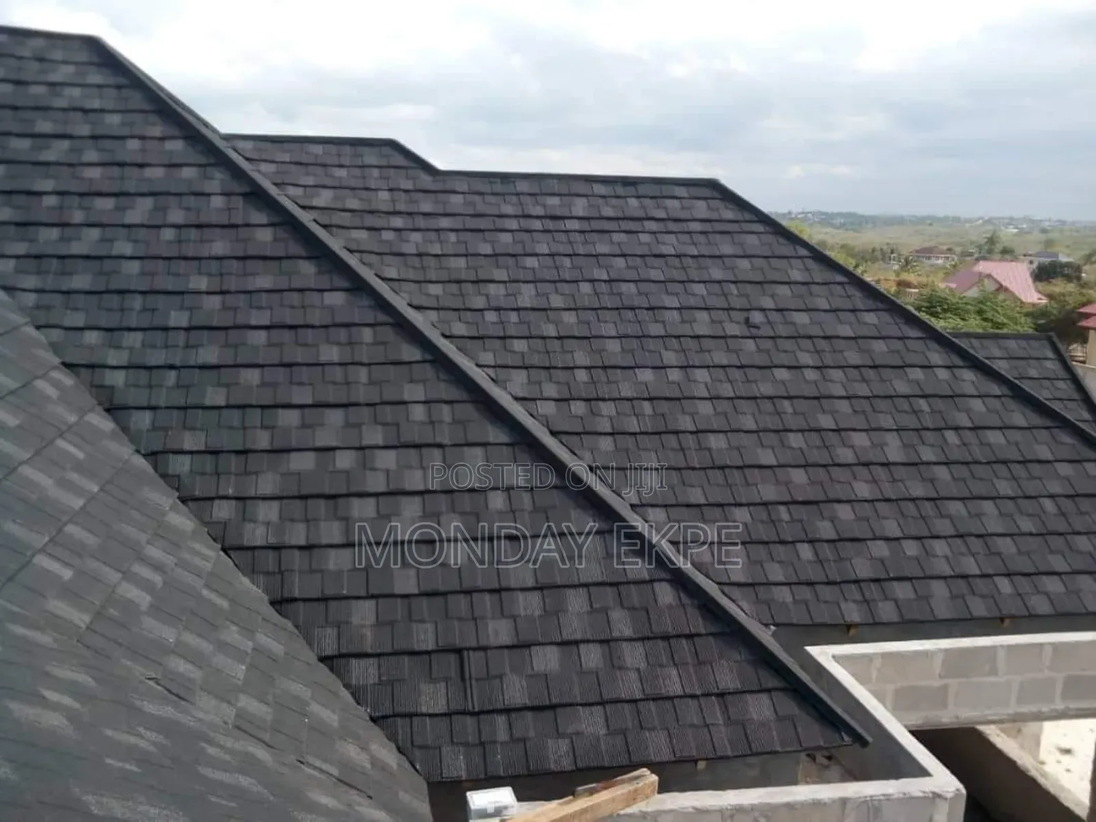 Black and White Shingles and Rain Gutter