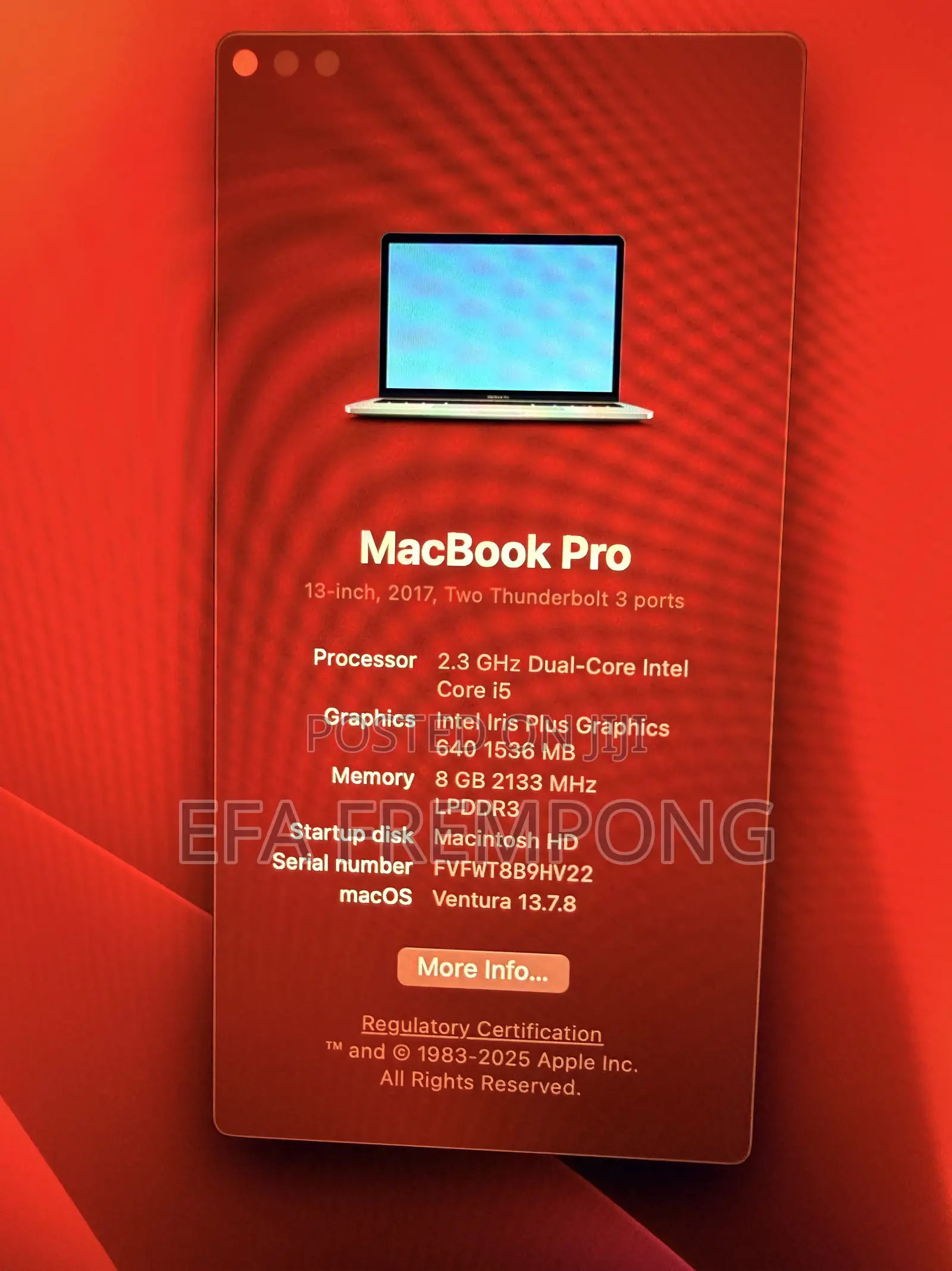 Laptop Apple MacBook Pro 2017 8GB Intel Core i5 SSD 256GB
