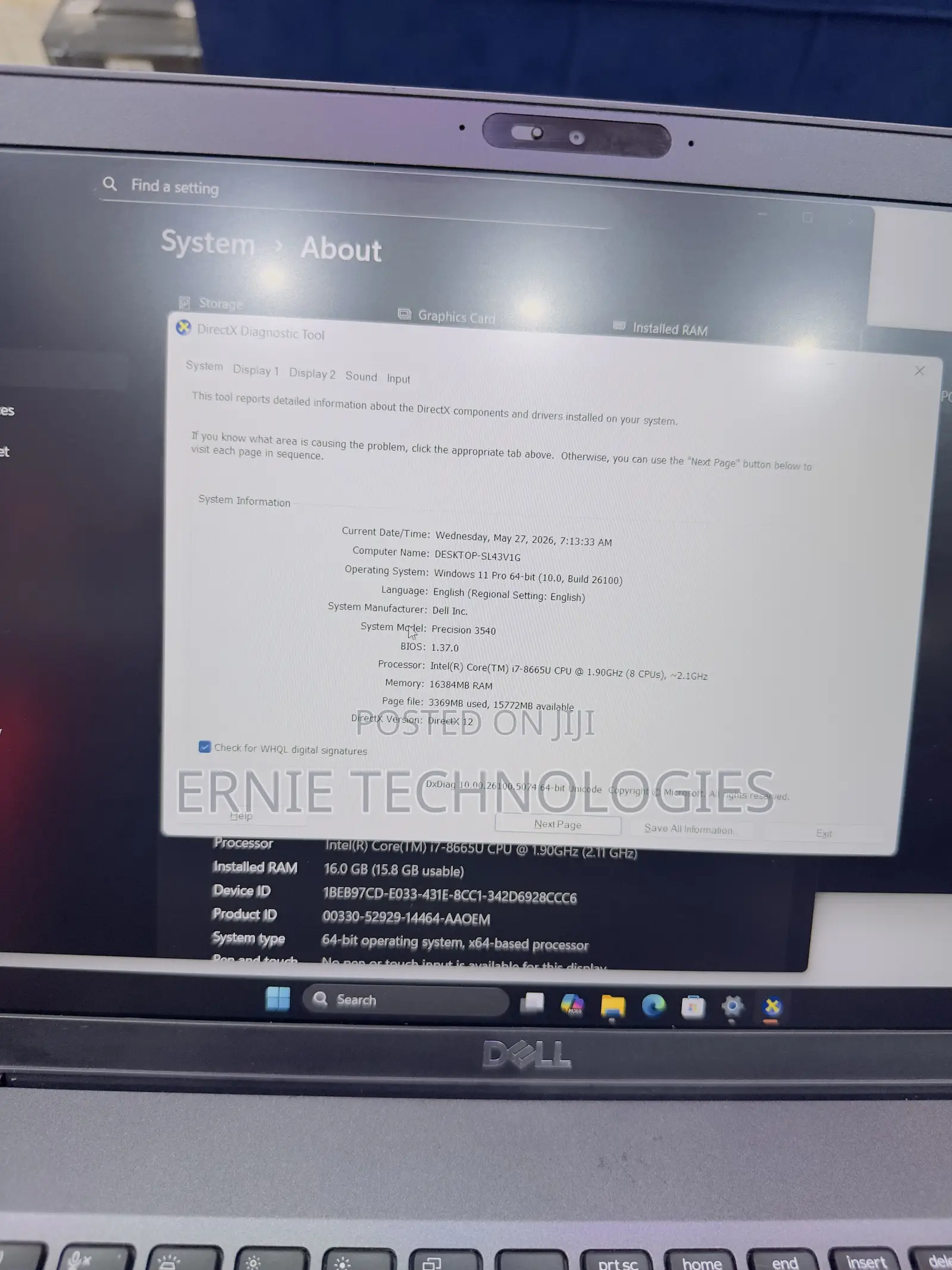 Laptop Dell Precision 15 3541 16GB Intel Core i7 SSD 512GB
