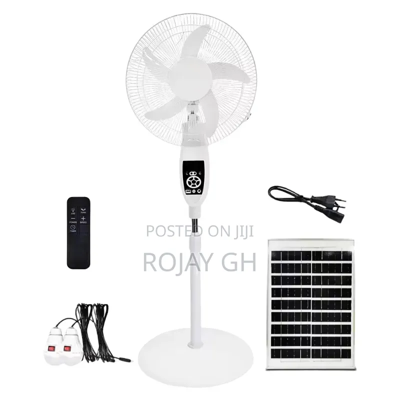 Rechargeable Fan With Solar Panel , 2 Exta Bulbs, Usb Slot Remote