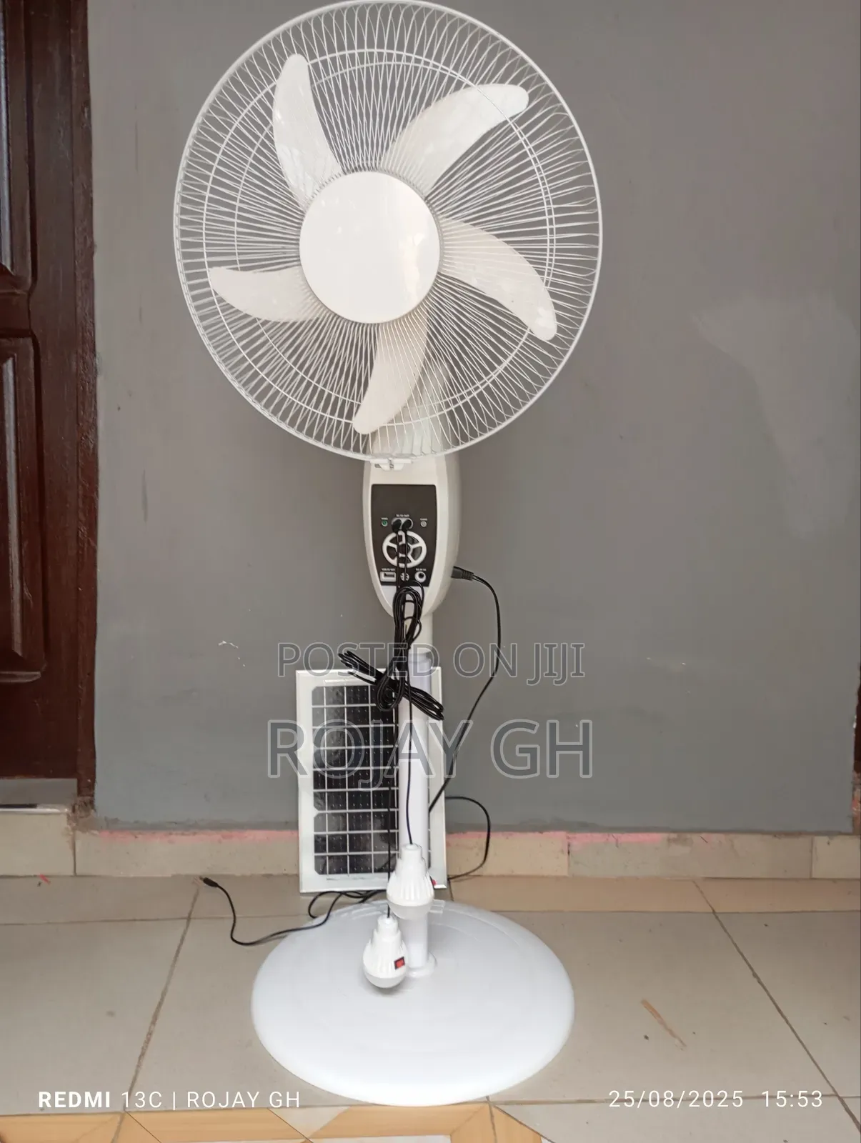 Rechargeable Fan With Solar Panel , 2 Exta Bulbs, Usb Slot Remote
