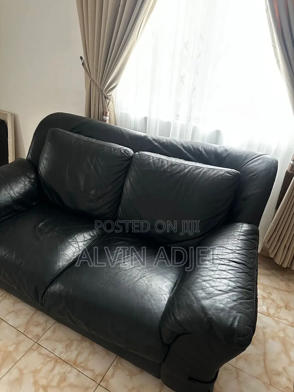 2 in 1 Black Leather Couch